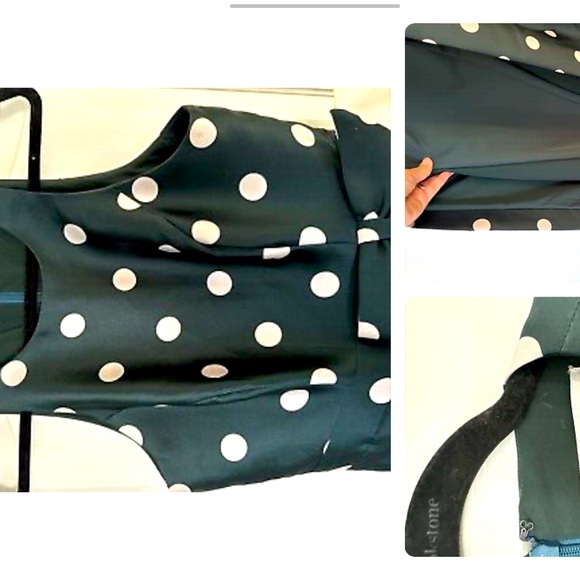 KAY UNGER Andrea Polka Dot Walk Thru Jumpsuit With Skirt Overlay Sz 6 Green EUC - Picture 3 of 5